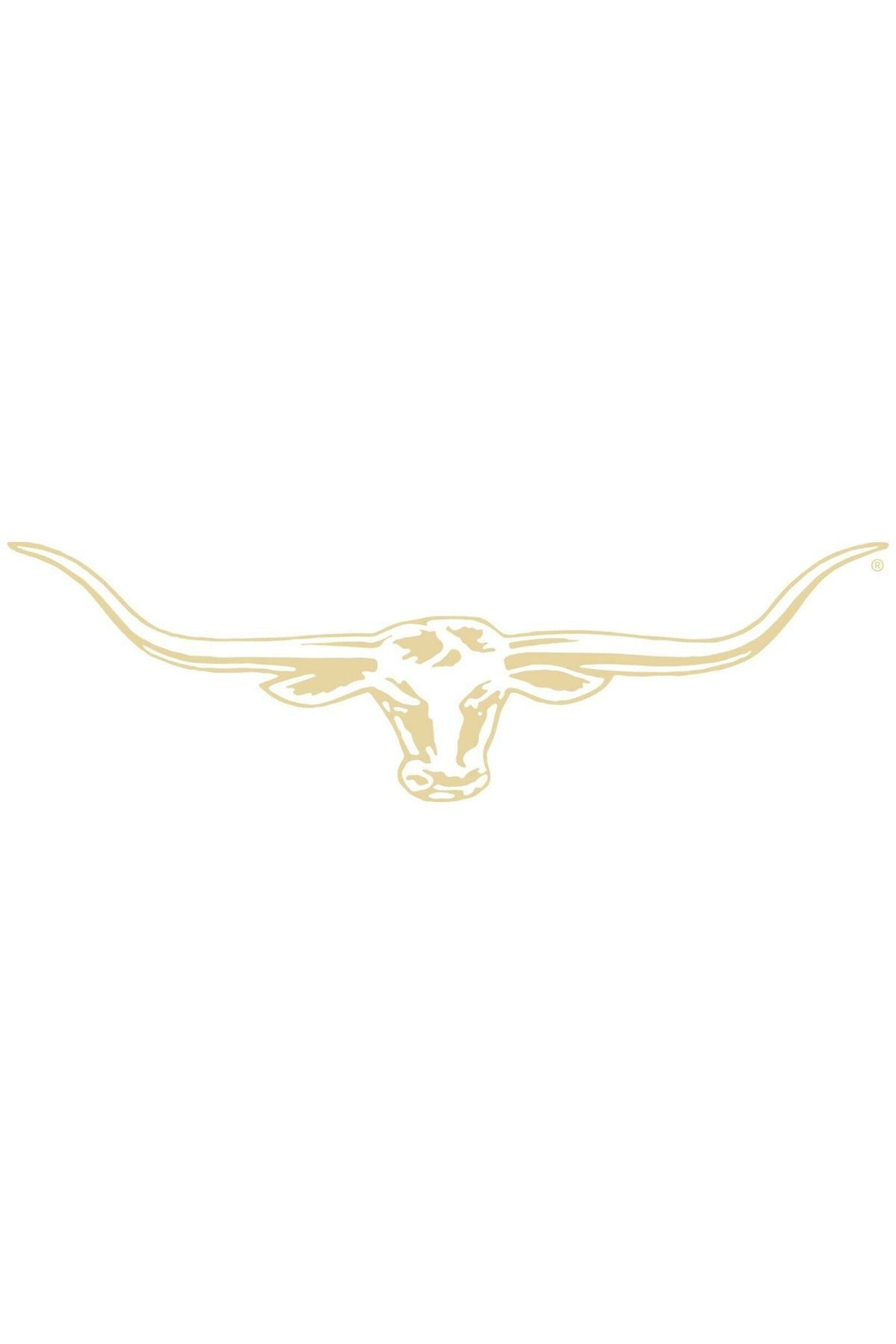 A minimalist bone-colored outline of a longhorn steer head with extended horns, centered on a white background, reminiscent of the RM Williams Longhorn 70cm Decal Sticker.