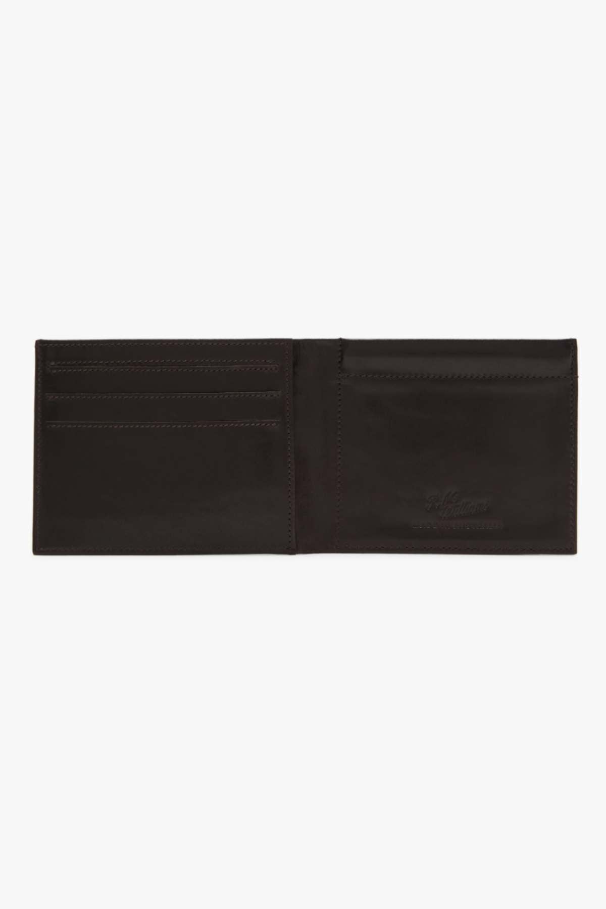 The RMW Singleton Wallet with Coin Pouch is made from open black calf leather and includes multiple card slots on the left side and a coin pouch on the right. Its straightforward interior focuses on practicality, and it incorporates RFID protection to safeguard your essentials.