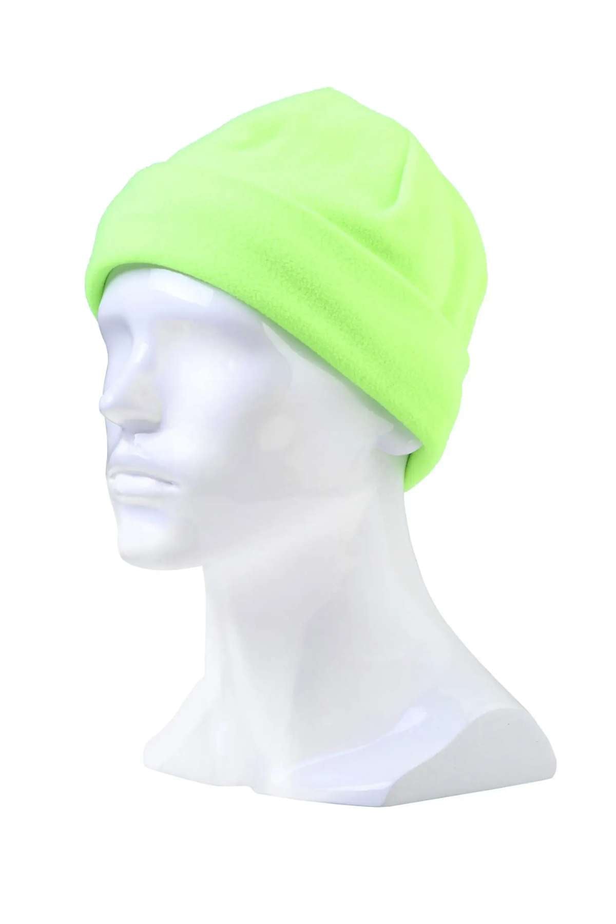A white mannequin head displays a neon green Rainbird Blizzard Plus Beanie, featuring Thinsulate insulation, against a plain white background.