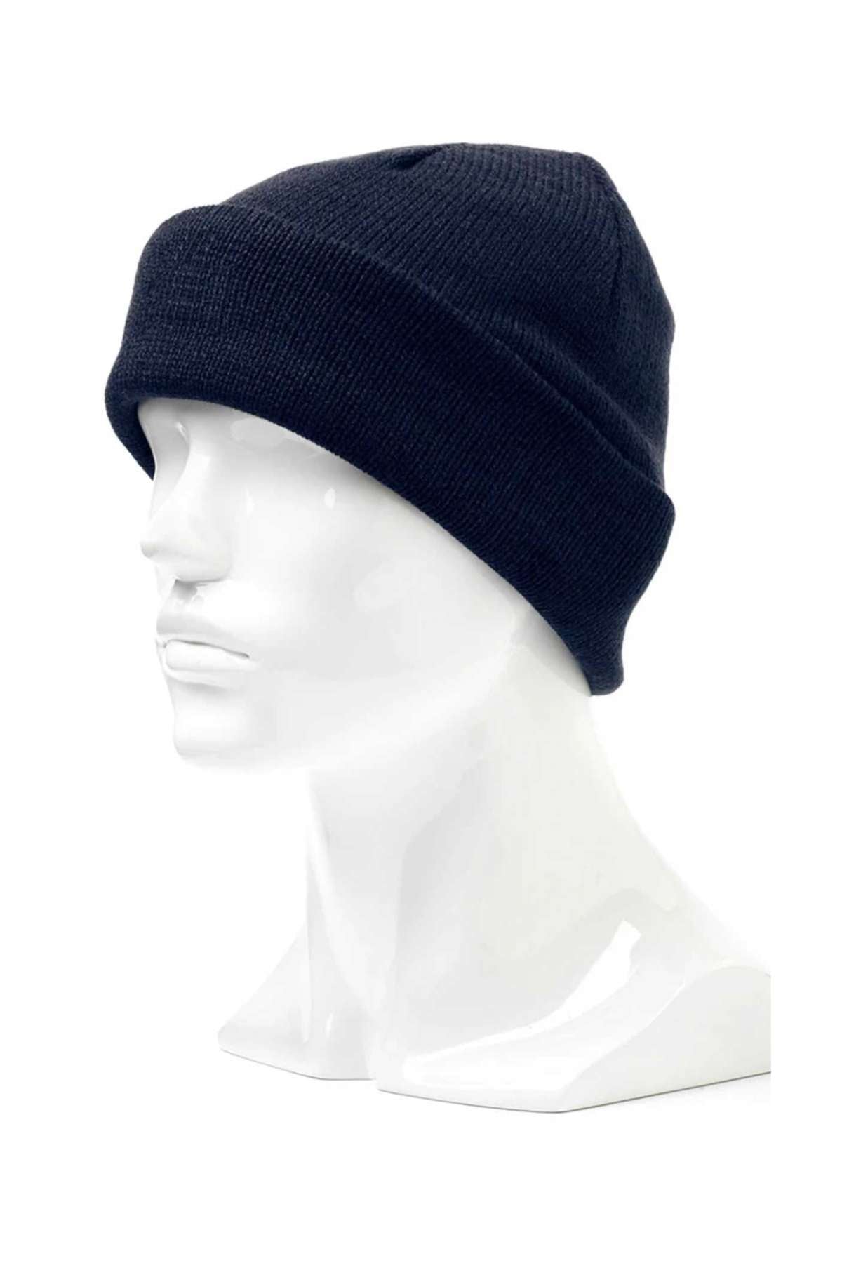A white mannequin head sports the Rainbird Frost Plus Beanie, a plain, dark blue knitted hat with Thinsulate insulation. The beanie is pulled down to cover the forehead, providing extra warmth. The background is plain white.
