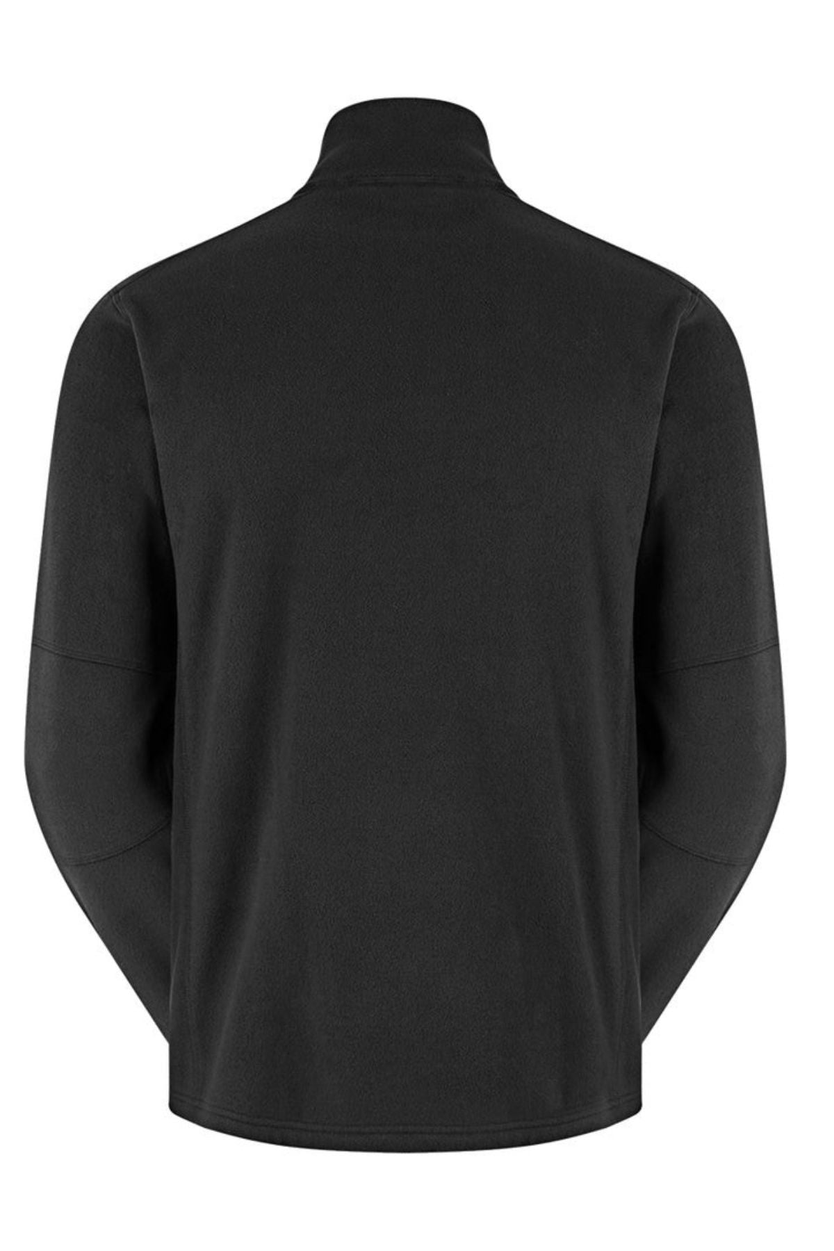 Back view of the Ridgeline Narvik Fleece—a plain black, lightweight long-sleeve fleece jacket with a stand-up collar for outdoor performance, displayed against a white background.