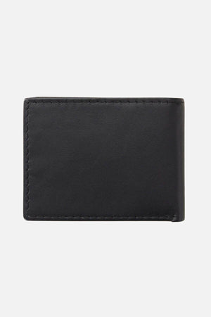 The Rip Curl Marked RFID All Day Wallet, crafted from black sheep nappa leather, is elegantly folded and showcased against a simple white background.