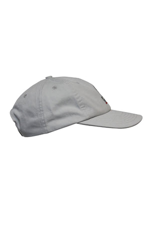 The Rip Curl Searchers SB Cap is a plain light gray cotton twill cap, shown from the side with a curved brim and visible stitching.
