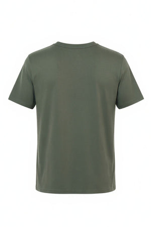 The Rip Curl Wettie Icon Tee is a plain olive green short-sleeve T-shirt, made from 100% cotton, displayed from the back against a white background.