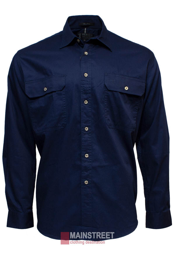 Pilbara - Mens Open Front Work Shirt - Navy main image 0