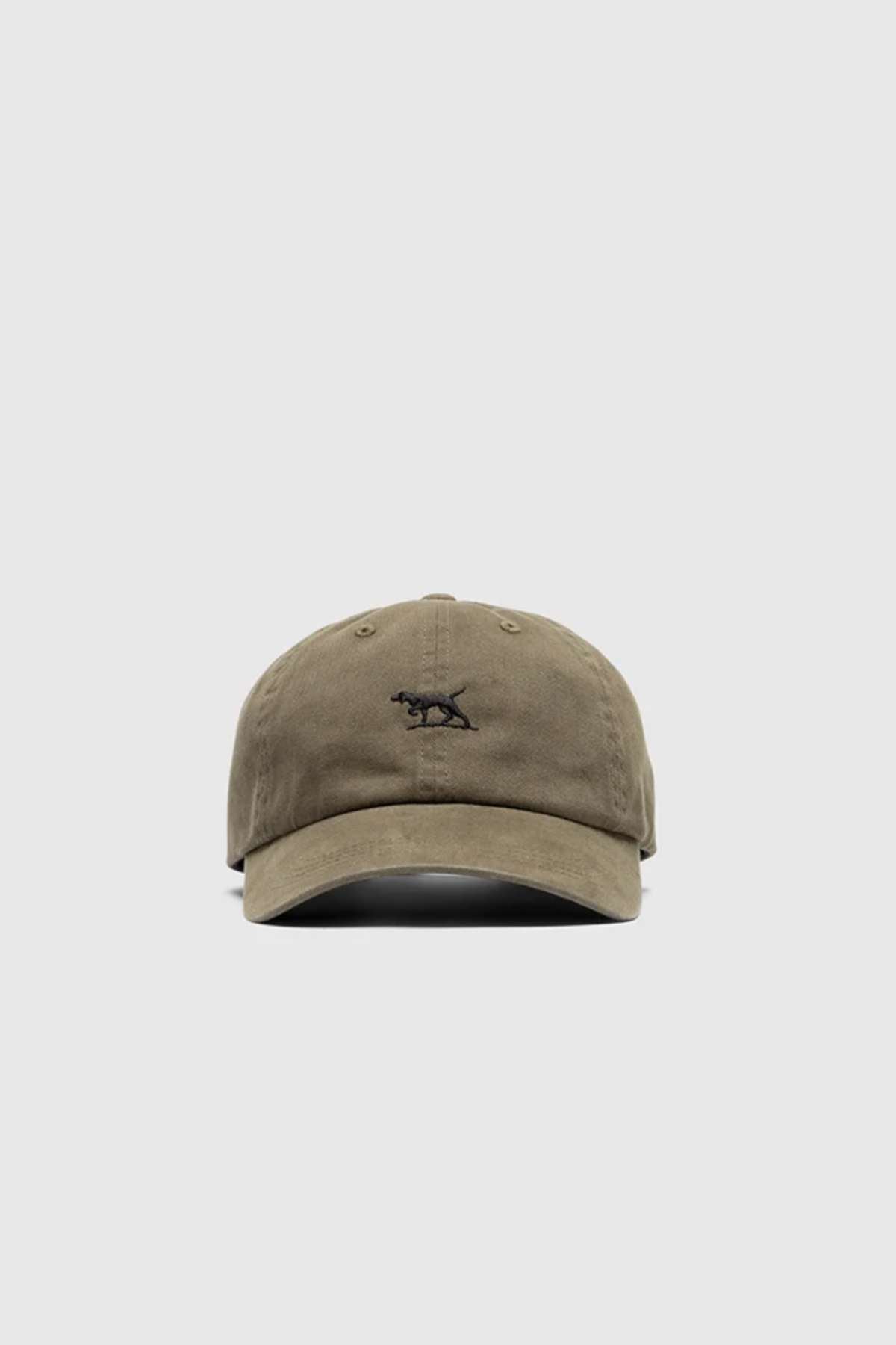 The Rodd & Gunn Gunn Cap, in khaki heavy-duty cotton twill with a small black embroidered animal on the front, is shown against a plain light grey background—a versatile accessory for any wardrobe.