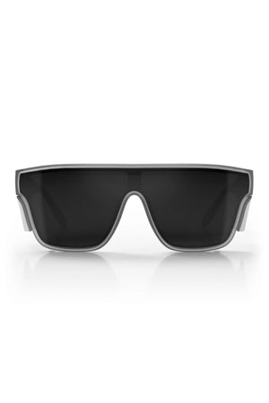 The Safestyle Primes feature a matte graphite frame and a single large polarised black lens in a modern, sporty design, shown from the front against a white background.