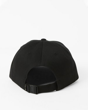 Back view of the Billabong Bong Days Strapback Cap in sleek black on a white background. It features an adjustable webbing buckle closure and a small top button, combining style and convenience.