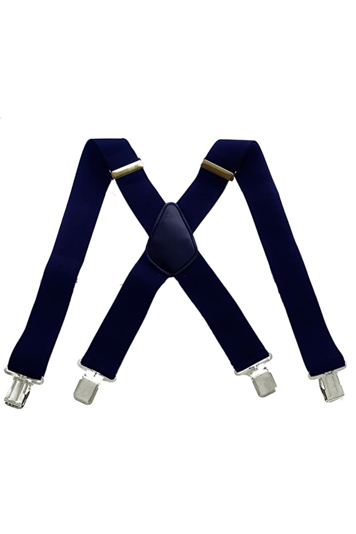 Braces Extra Support 50mm: Navy blue suspenders with silver clips and adjustable straps, featuring an x-back design, displayed on a white background.
