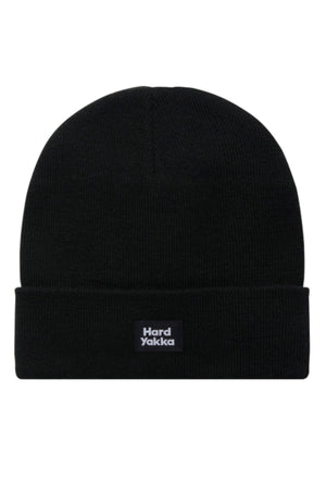 Get the Yakka Legends Sherpa and receive a free black knit beanie with a folded cuff, featuring a small rectangular black patch displaying the white "Hard Yakka" logo on the front.