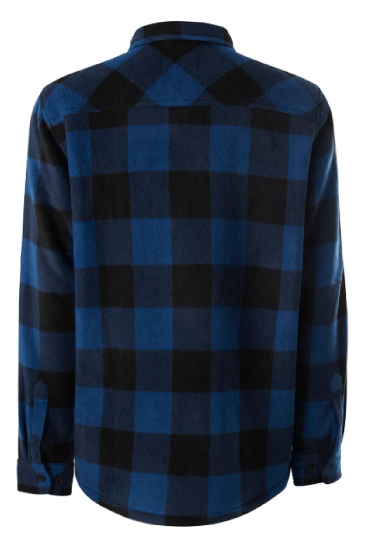 The Yakka Legends Sherpa with FREE Beanie features a blue and black large checkered plaid pattern and is shown from the back.