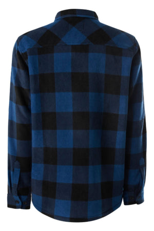The Yakka Legends Sherpa with FREE Beanie features a blue and black large checkered plaid pattern and is shown from the back.