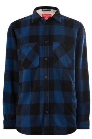 The Yakka Legends Sherpa is a blue and black checkered flannel shirt featuring long sleeves, a button-down front, two button-flap chest pockets, and a collar—comes with a FREE beanie.