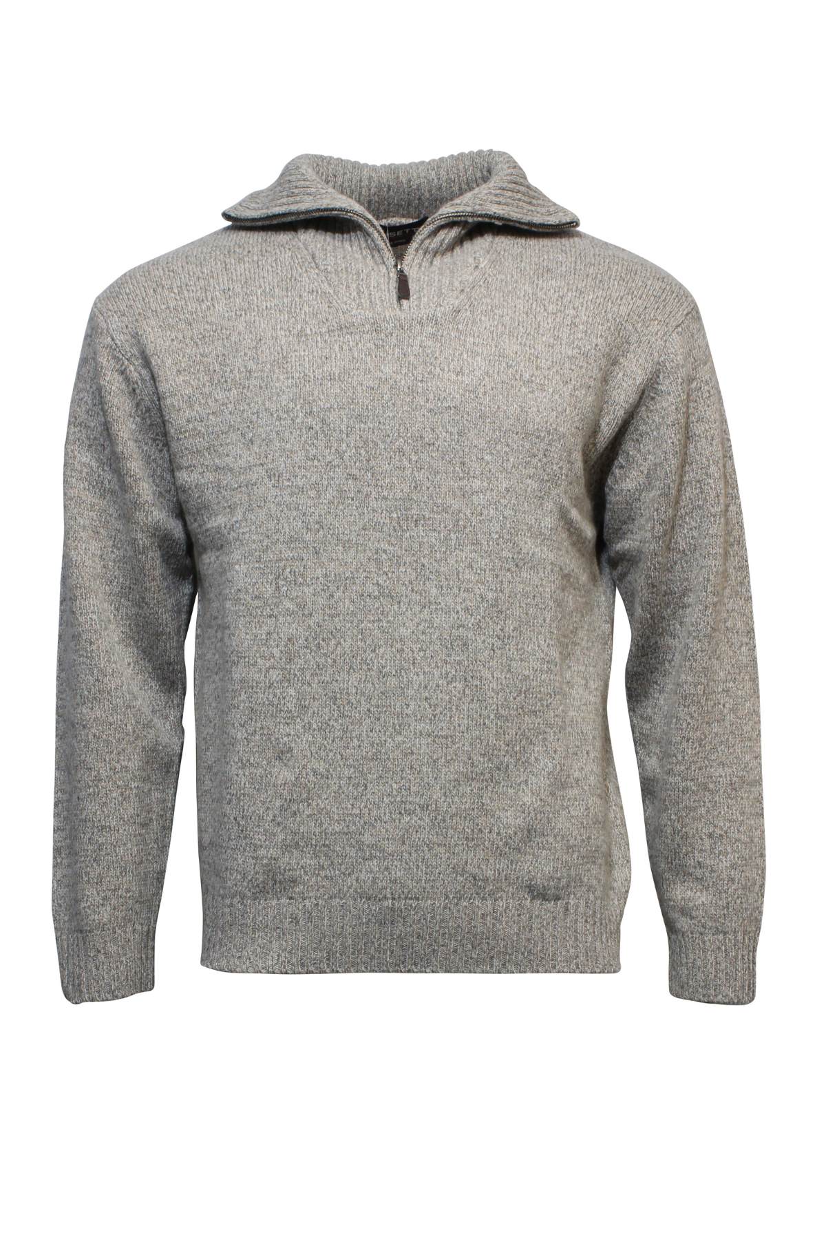 Ansett Pure New Wool 1/2 Zip Knit: a gray long-sleeve sweater with classic collar, made from pure new wool knit. Shown on a plain white background.