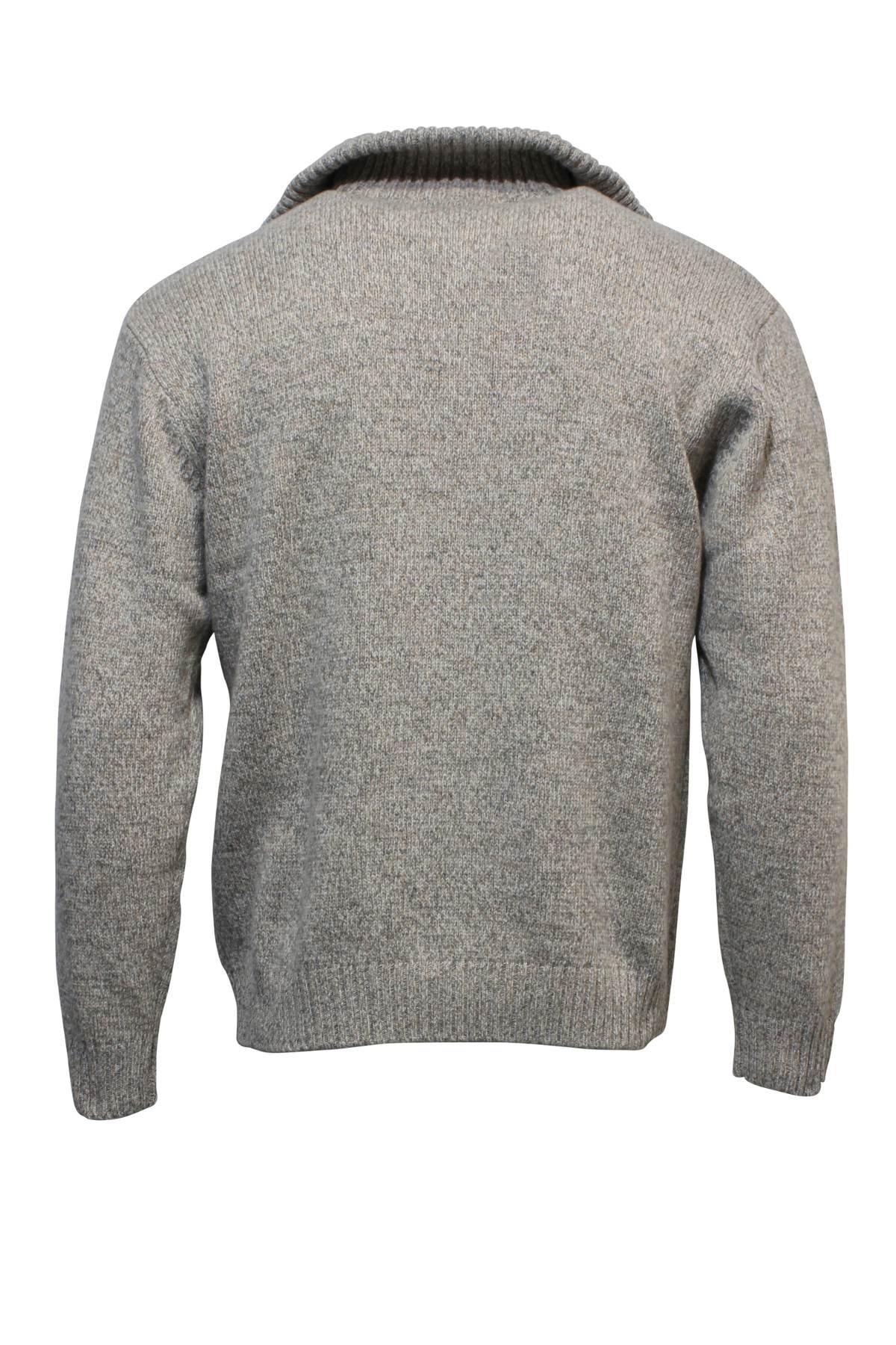 A plain, light gray Ansett Pure New Wool 1/2 Zip Knit sweater with long sleeves, ribbed collar, and hem, shown from the back against a white background.