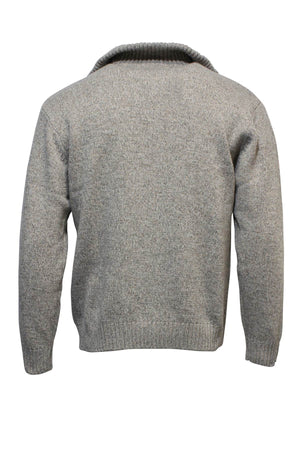 A plain, light gray Ansett Pure New Wool 1/2 Zip Knit sweater with long sleeves, ribbed collar, and hem, shown from the back against a white background.