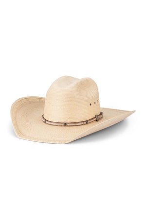The Avenel The Chuck Wagon Guatemalan Palm Leaf Mexican Western Hat displays expert Mexican craftsmanship with a classic cowboy shape, wide brim, pinch front crown, and thin band, shown against a plain white background.