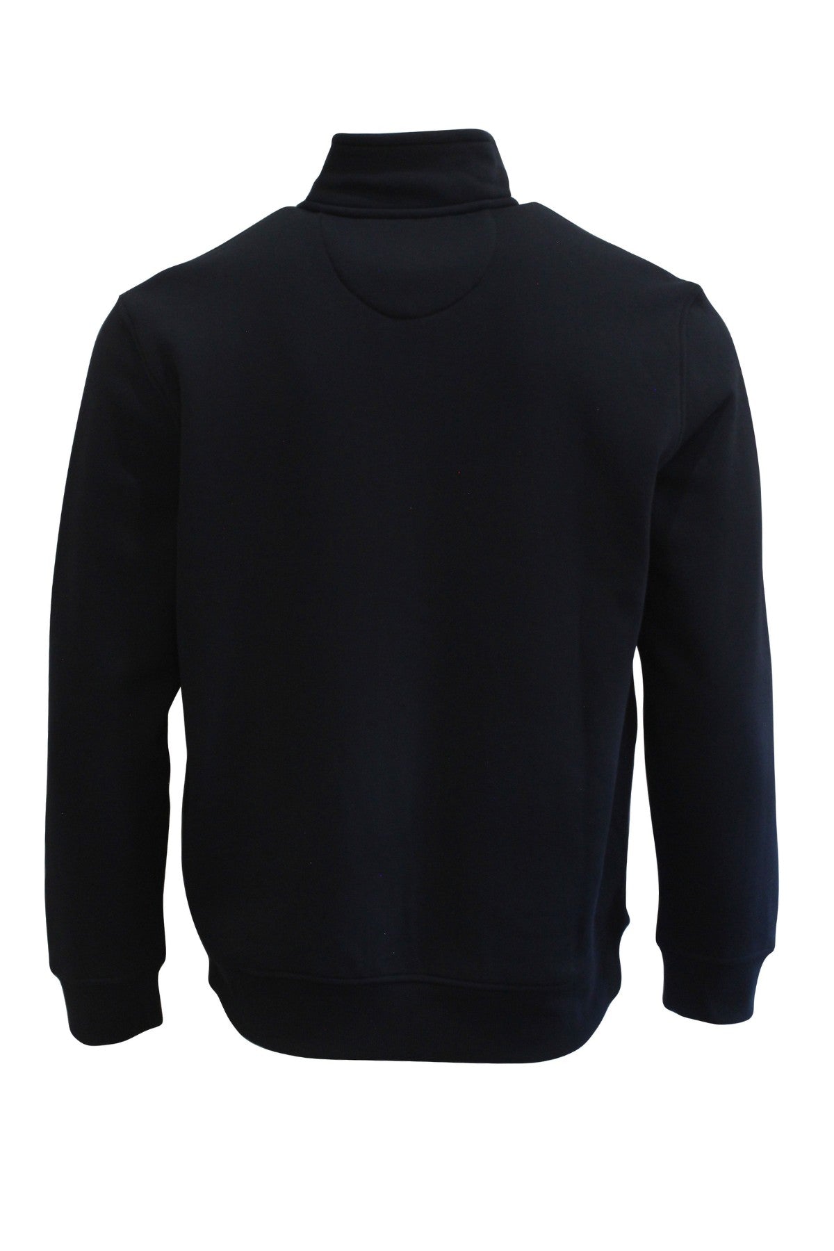 The Back Bay Brushed Panel Fleece is a plain black long-sleeve pullover with a high collar and no visible logos or patterns, offering understated style and versatile comfort when viewed from the back.