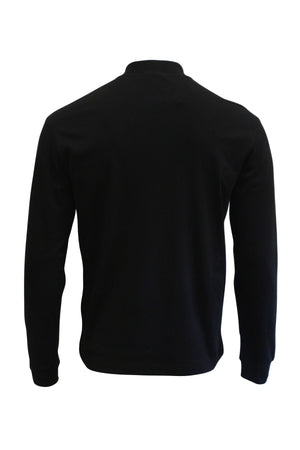 Back view of the Back Bay Fine Interlock Mock Skivvy in plain black, featuring long sleeves and a round neckline. Made from a soft cotton-polyester blend, perfect as a comfortable base layer. Displayed flat on a white background.