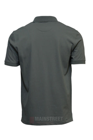 The Back Bay Micro Pique Plain Polo in dark gray is a soft touch, short-sleeve shirt shown from the back, offering casual comfort and displayed against a white background.