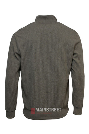 The Back Bay Waffle 1/4 Zip Light Weight Fleece is shown from the back, featuring a subtle textured pattern with ribbed cuffs and waistband. The Mainstreet logo appears at the bottom center.