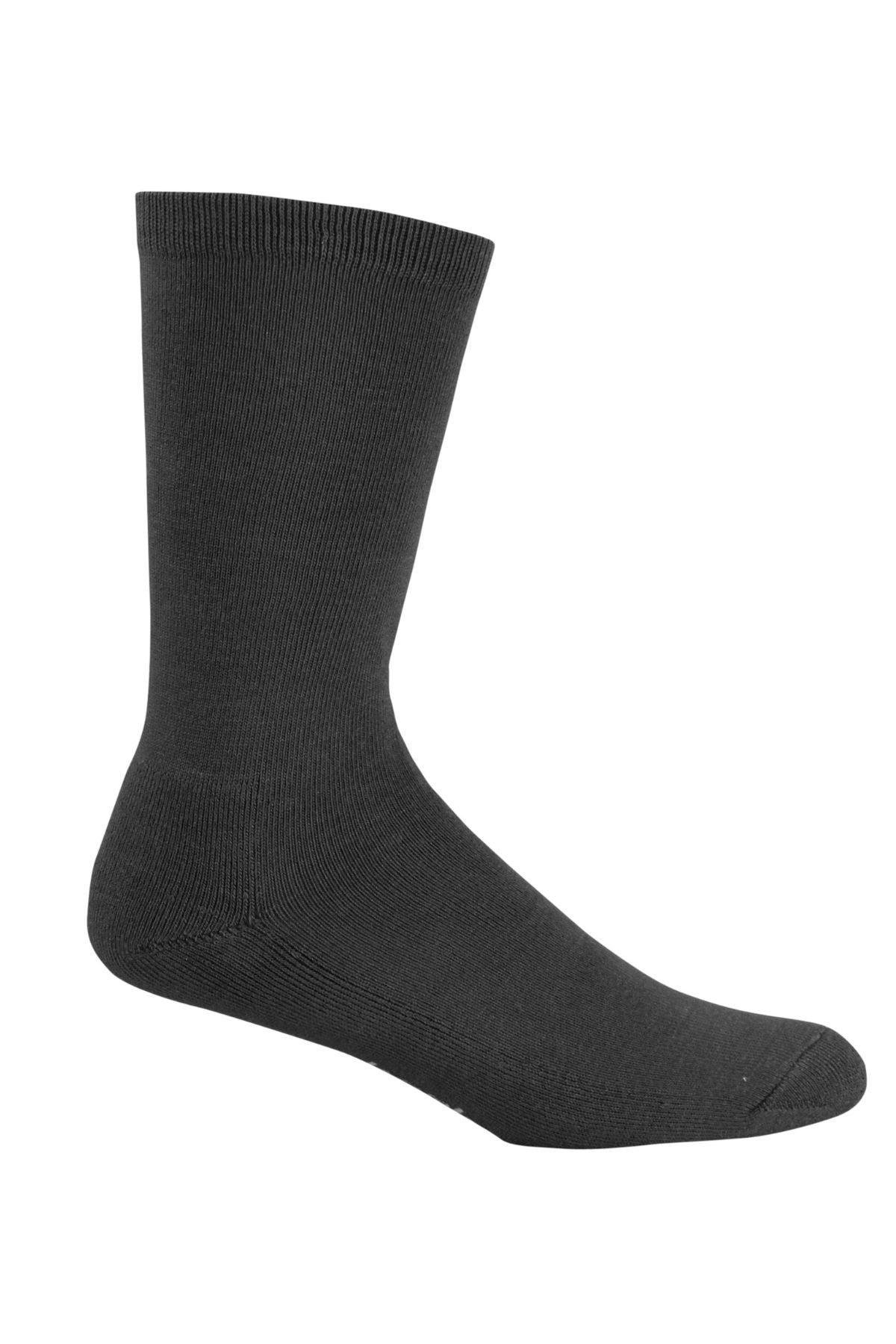 A single Bamboo Business Sock in plain black is shown from the side on a white background, with both the heel and toe visible.