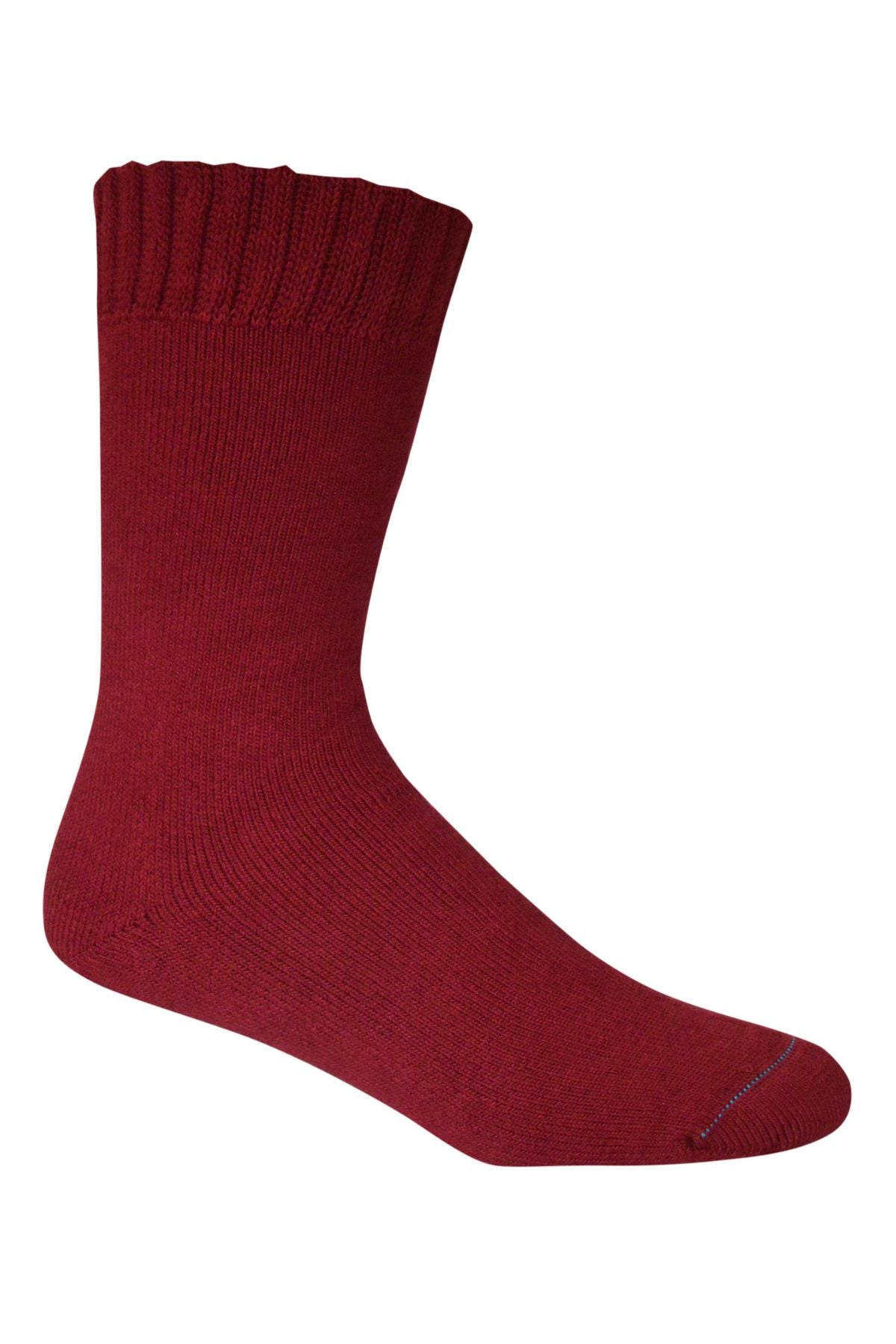 A single Bamboo Extra Thick Sock in red, featuring a ribbed cuff, simple knit texture, and plain design on a white background, offers natural antibacterial properties.