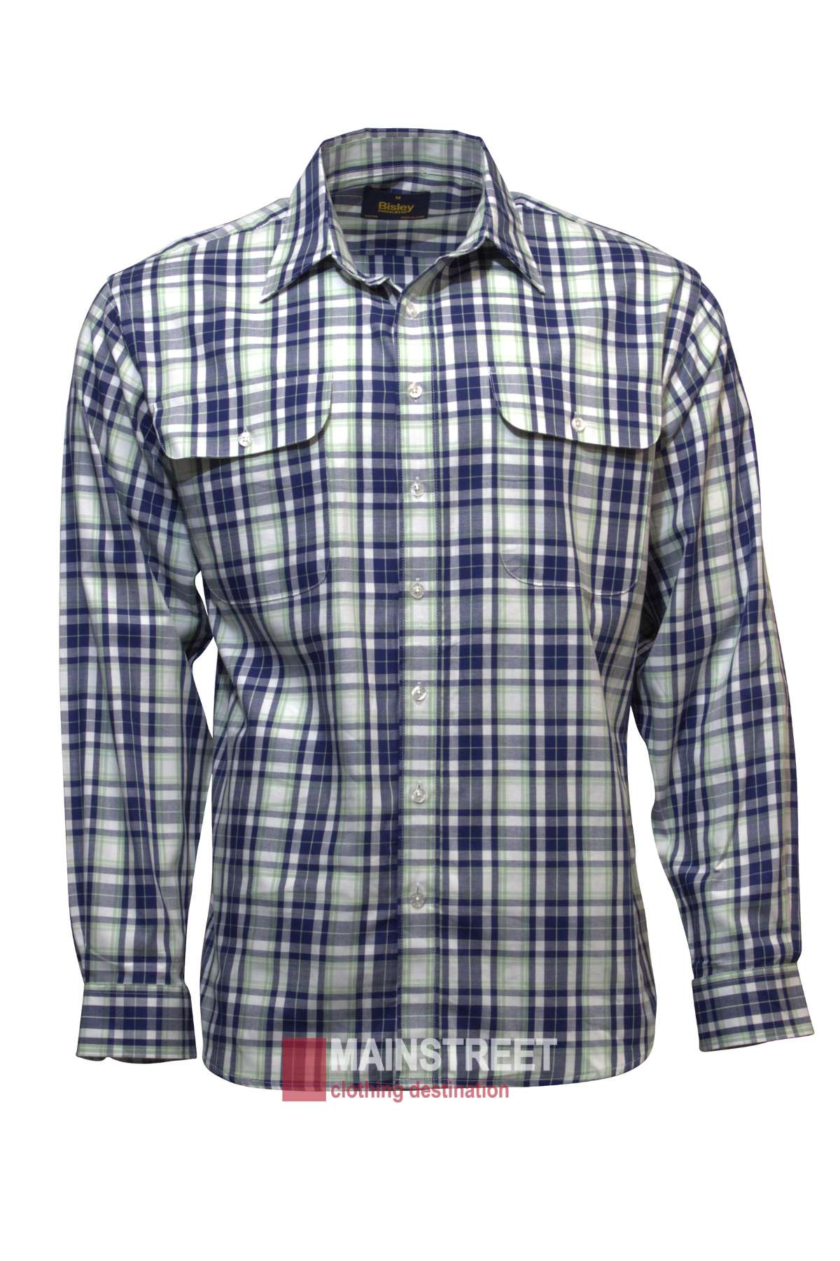Bisley Countryman Shirt - Shirt with collar and full button up front - Blue with a light green stripe 