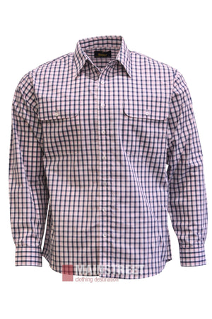 The Bisley Countryman Shirt is a long-sleeved shirt with a collar and buttoned chest pockets, featuring a pink, blue, and white checkered pattern.