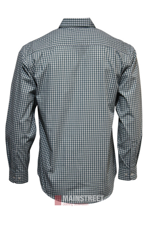 The Bisley Countryman Shirt features blue and white checks, long sleeves, a collar, and cuffs. It is shown from the back against a plain white background.