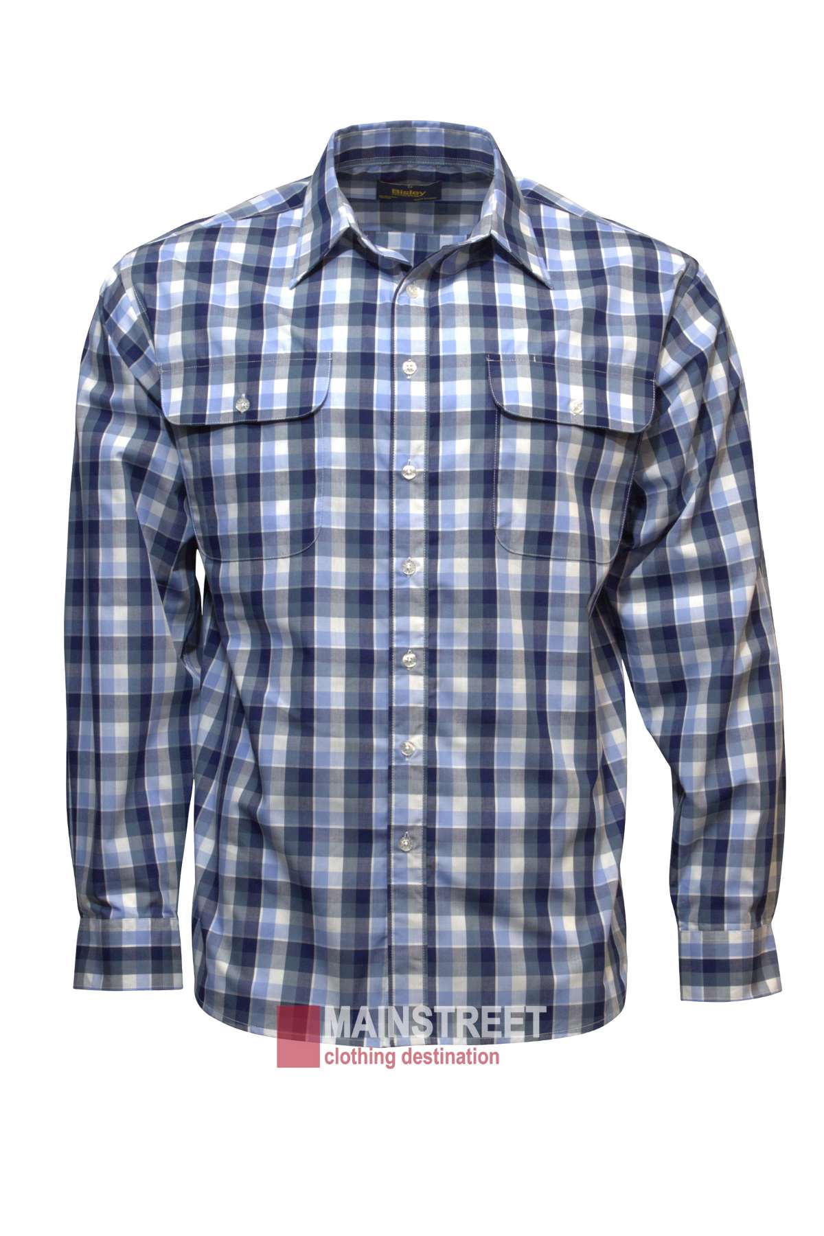 Bisley Countryman Shirt - Collared shirt - full button up - in colour blue with navy and white check