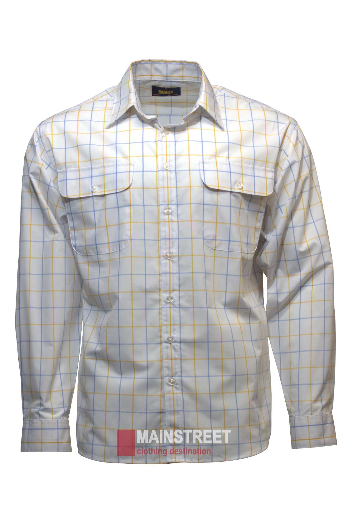 Bisley Countryman Shirt - in colour white with a fine blue and dark yellow check