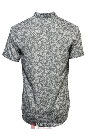 Bridgeport Bamboo Short Sleeve Shirt in gray, relaxed fit with white leaf pattern, shown from the back on a plain white background.