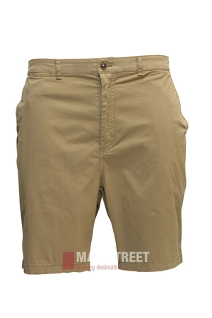 The Bridgeport Le Short Stretch Comfort Fit features front pockets, a button closure, and belt loops in khaki—ideal for everyday wear. Shown on a plain white background.