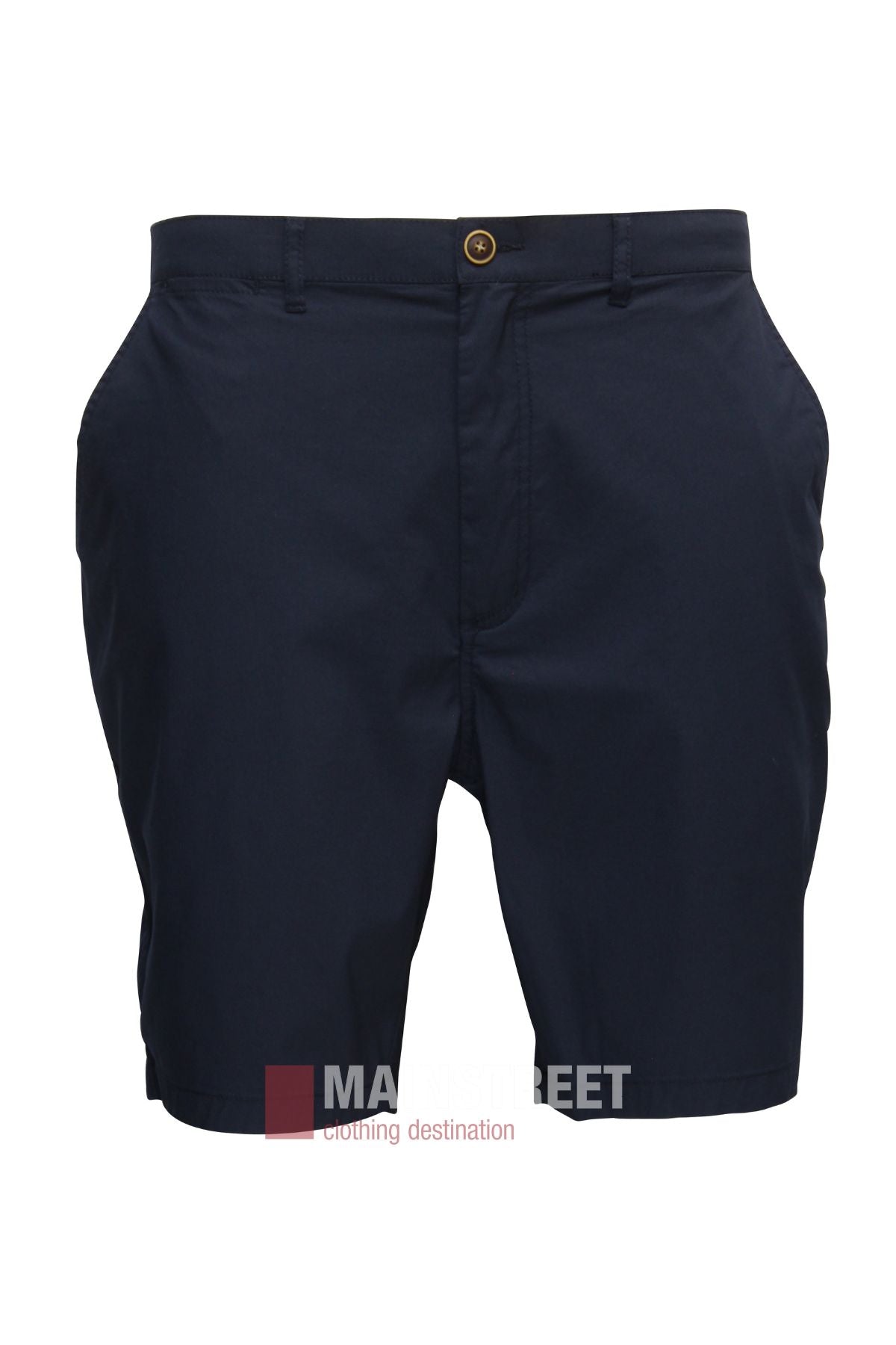 Bridgeport Le Short Super Lightweight in navy blue for men, featuring side pockets and a front button with zipper closure, shown on a white background.
