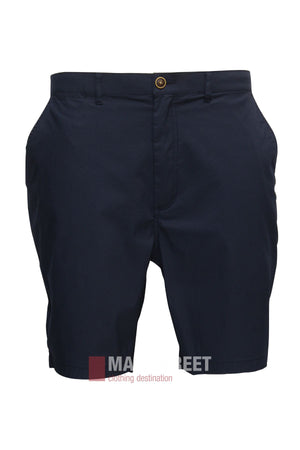 Bridgeport Le Short Super Lightweight in navy blue for men, featuring side pockets and a front button with zipper closure, shown on a white background.