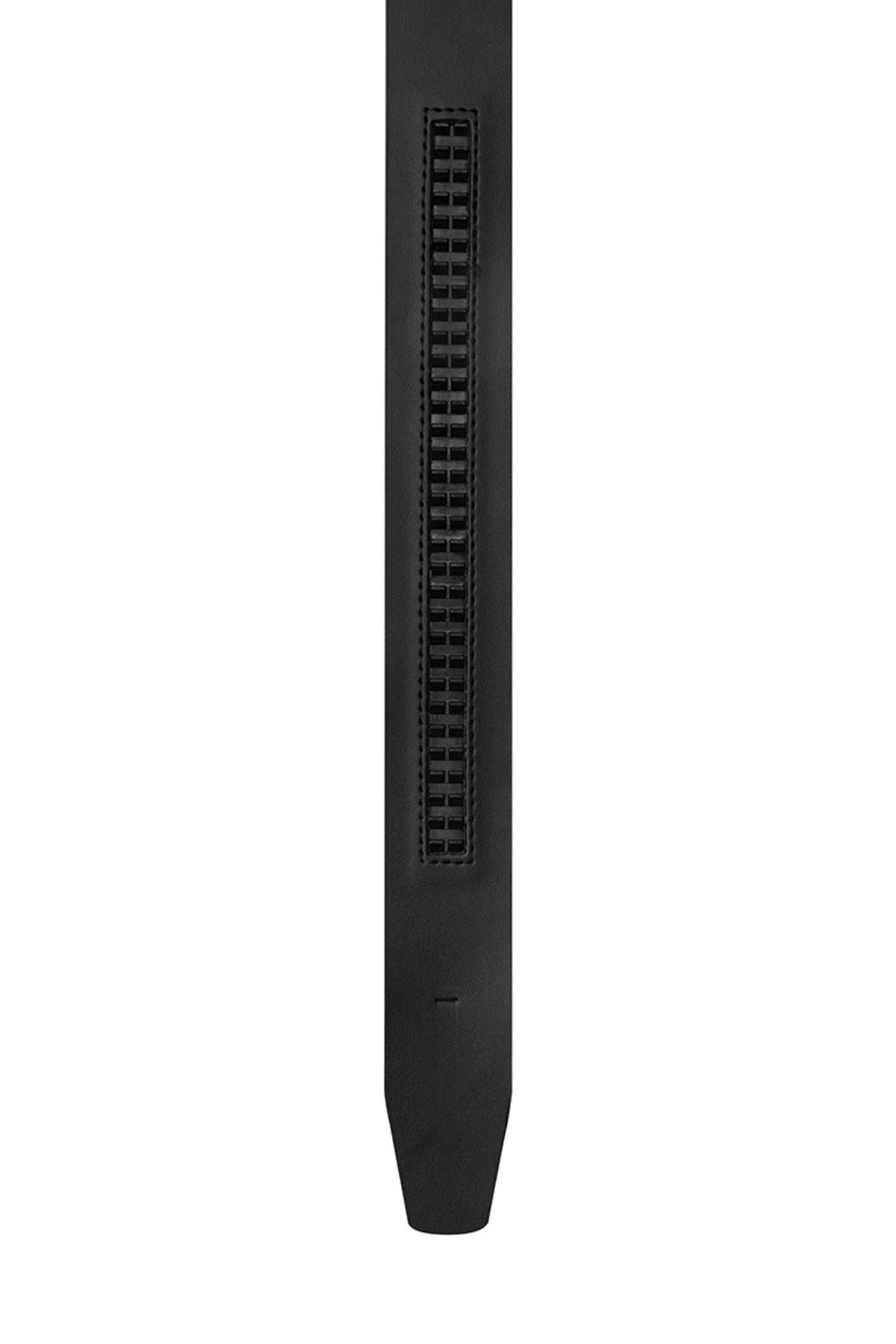 A close-up of a black plastic zip tie, shown vertically with the locking mechanism and tail visible—its utilitarian simplicity standing in stark contrast to the timeless style of the Australian-made Buckle 5010 Foreman Auto Club Belt, crafted from genuine leather.