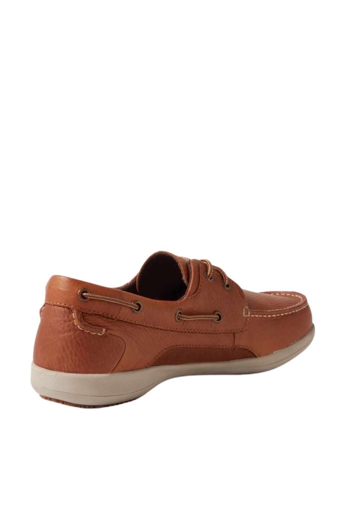 The Colorado Askit Casual Shoe features brown leather, white stitching, lace-up detail, and a light-colored slip-resistant sole, shown from the back and side.