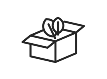 Eco Packing icon of open cardboard box with two leaves in it