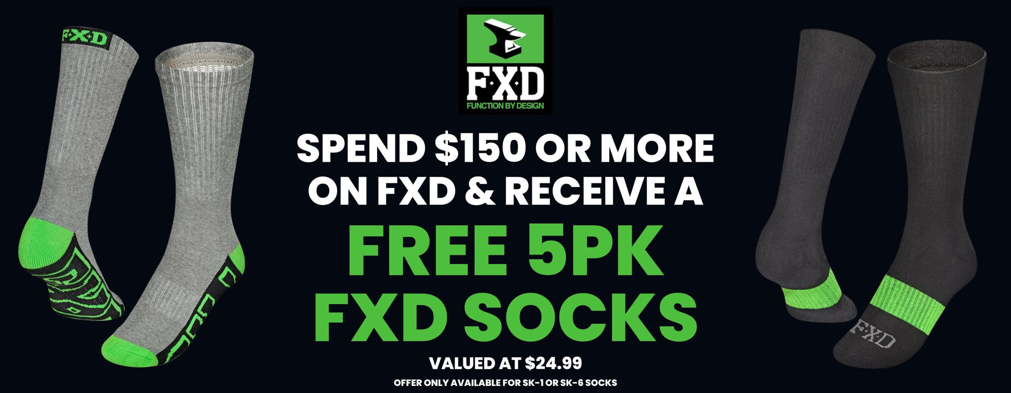 Spend $150 on FXD and Receive a Free 5 Pack of FXD Socks
