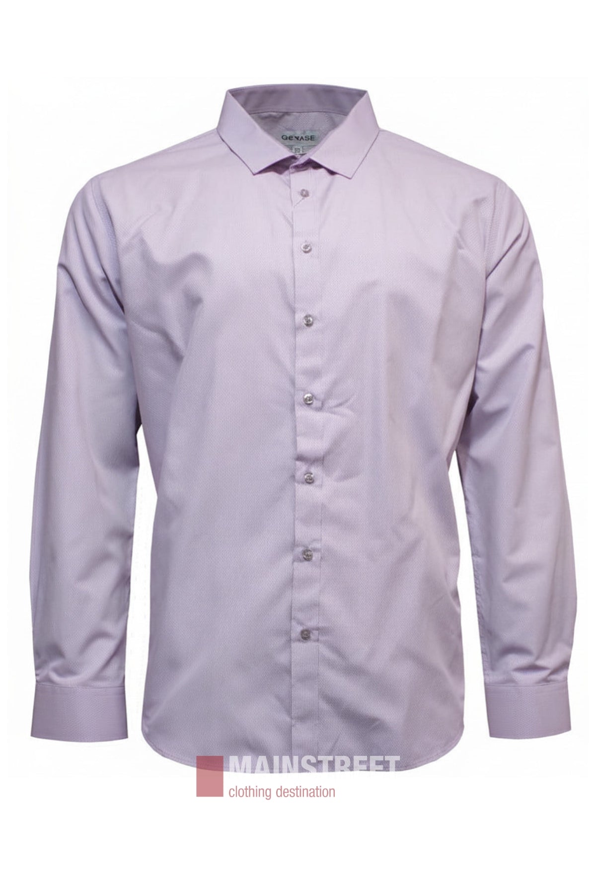 The Gerase Easy Care Dress Shirt is a light purple, body fit, long sleeve men's shirt with a classic collar and button-up front, shown on a plain white background.