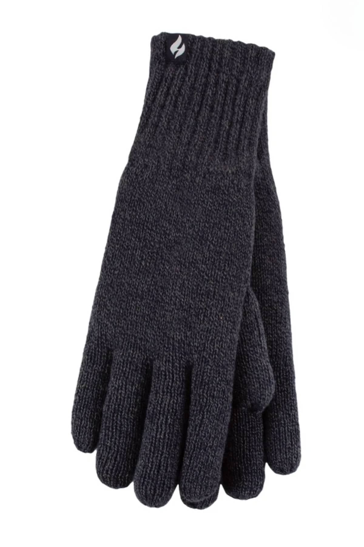 Heat Holders Oslo Mens Thermal Gloves in dark gray feature knitted construction and ribbed cuffs, stacked on a white background for exceptional warmth retention.