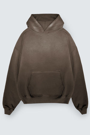The Industrie The Sandblast Hoodie is a plain brown 100% cotton hoodie with long sleeves, front pocket, and hood. Shown on a light gray background, it delivers a relaxed fit ideal for casual, laid-back style.