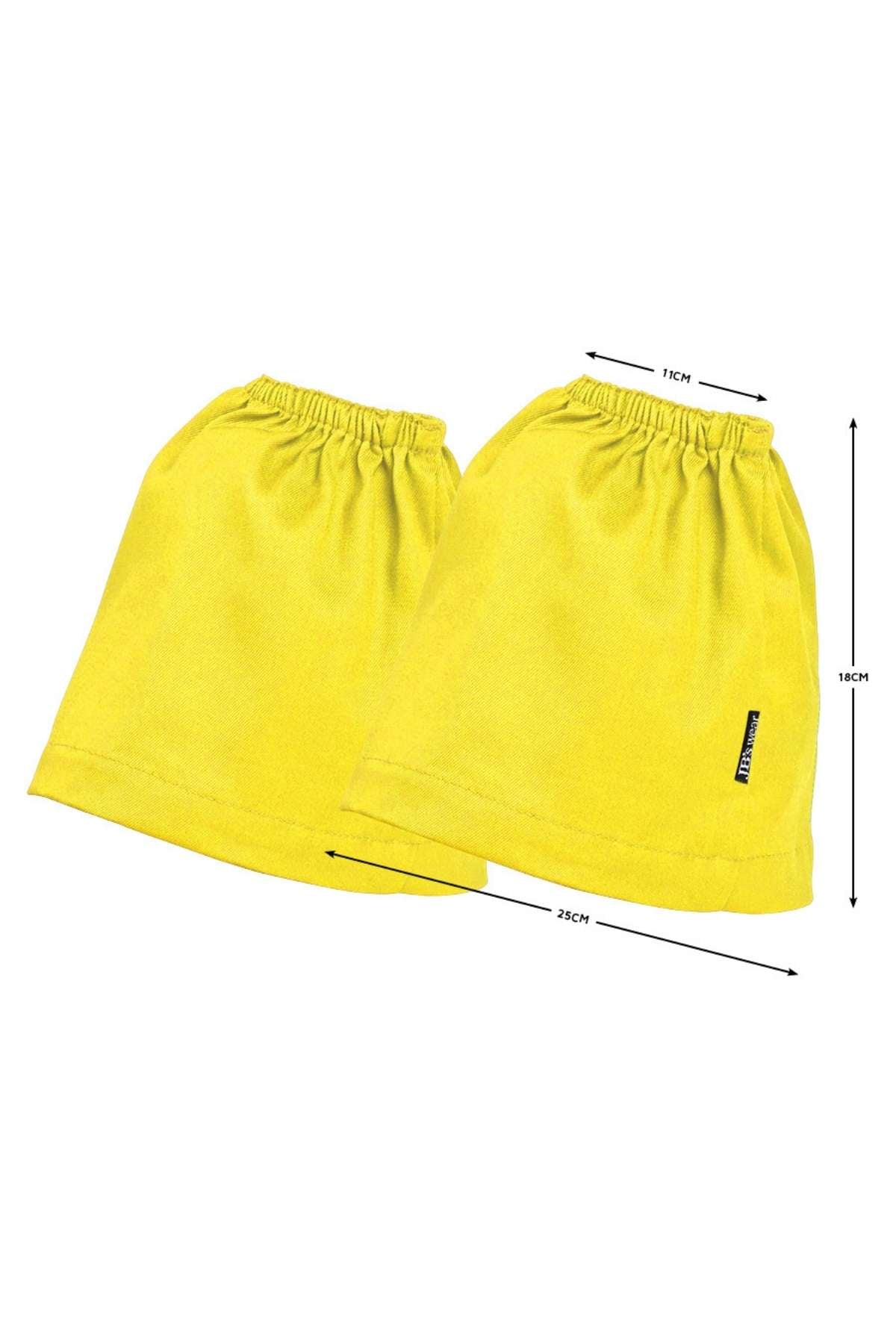 The JBs Boot Cover is made from bright yellow cotton drill fabric and features elastic bands at the top. It measures 25 cm wide at the bottom, 18 cm tall, and 11 cm wide at the top. One size fits all.