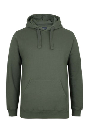 The JBs Fleecy Hoodie is a plain olive green casual hoodie featuring a front pocket and drawstrings, displayed against a white background.