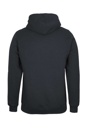 The JBs Fleecy Hoodie is shown from the back in plain black, featuring long sleeves with rib knit cuffs, a relaxed fit, and an up hood. The soft, smooth fabric has no visible logos, designs, or pockets.