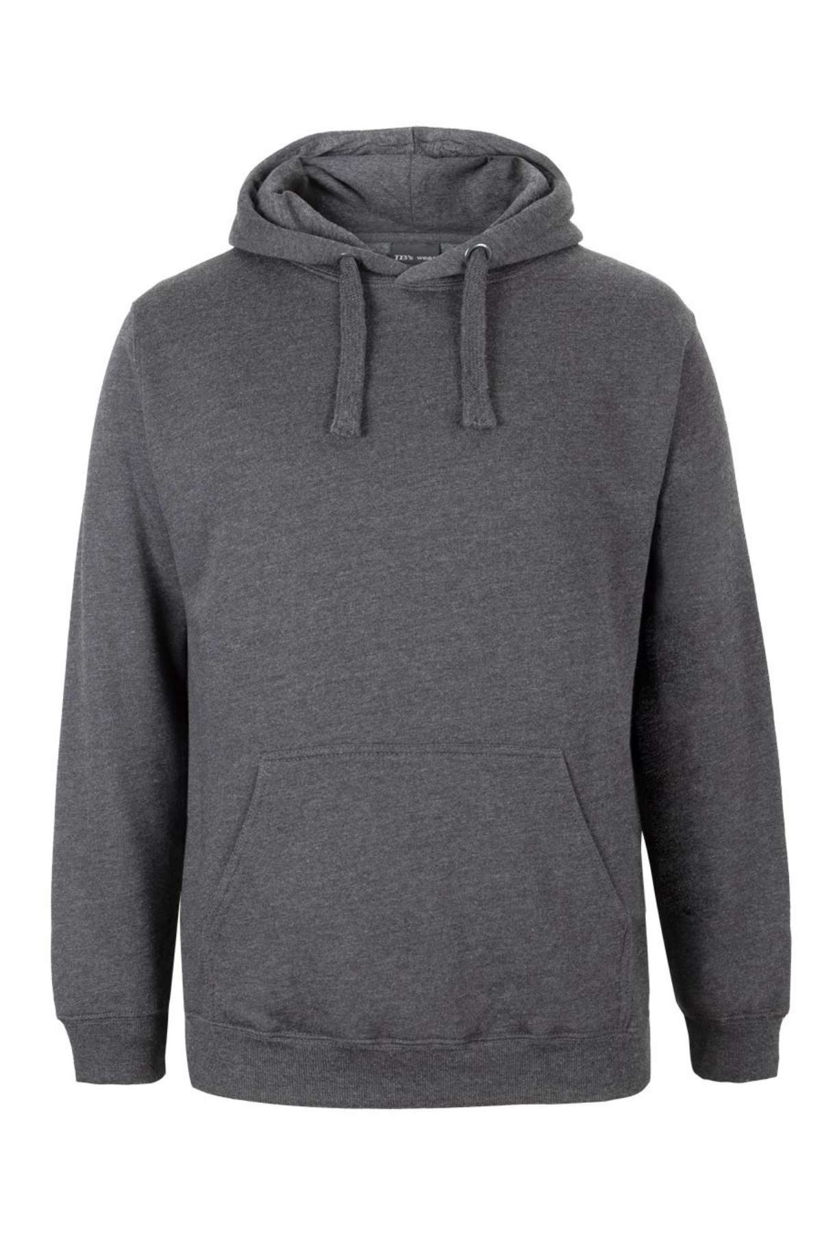 A JBs Fleecy Hoodie in plain dark gray with a front pocket and drawstrings, displayed on a white background.