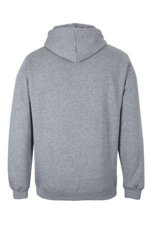 The JBs Fleecy Hoodie in plain light gray is shown from the back, featuring long sleeves, ribbed cuffs and hem, a cozy drawstring hood, and soft fleece lining for comfort. No visible logos or designs.