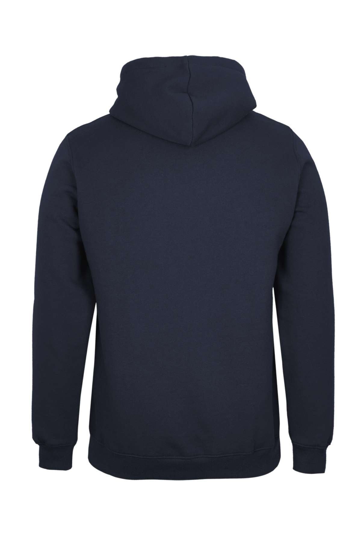 The JBs Fleecy Hoodie is a plain, dark navy blue casual hoodie seen from the back, featuring long sleeves, a hood, ribbed cuffs and waistband, and soft fleece lining for comfort.