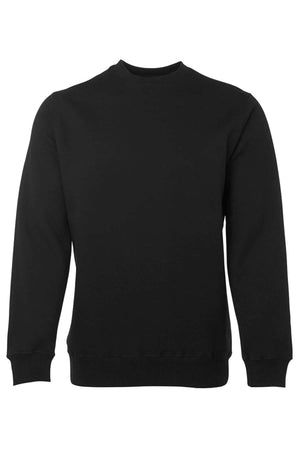 The JBs Fleecy Sweat is a plain black crewneck jumper with long sleeves and ribbed cuffs, crafted from a soft cotton/polyester blend and shown on a white background.